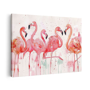 Canvas schilderij vooraanzicht Aquarelkunstwerk van Flamingo's