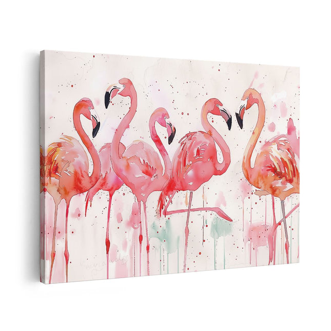 Canvas schilderij vooraanzicht Aquarelkunstwerk van Flamingo's