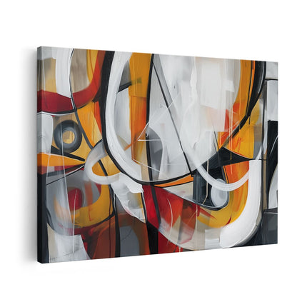 Canvas schilderij vooraanzicht Abstract Kunstwerk met Oranje, Gele en Zwarte Kleuren