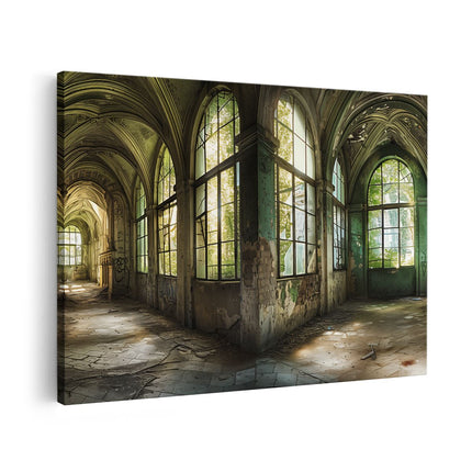 Canvas schilderij vooraanzicht Verlaten Kamer met Ramen