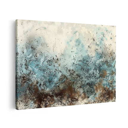 Canvas schilderij vooraanzicht Abstract Kunstwerk met Blauwe en Bruine Kleuren