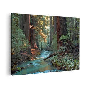 Canvas schilderij vooraanzicht Stroom loopt door de Sequoia's