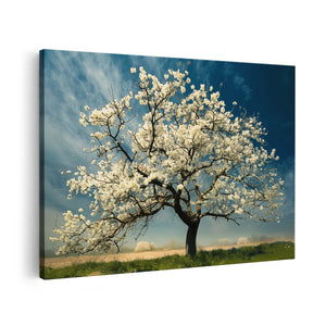 Canvas schilderij vooraanzicht Witte Boom in een Veld