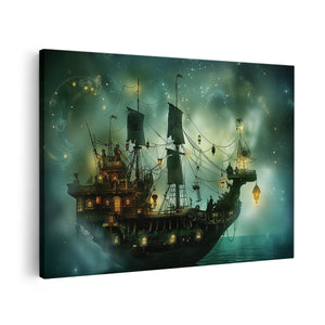 Canvas schilderij vooraanzicht Piratenschip in de Oceaan