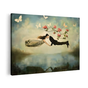 Canvas schilderij vooraanzicht Man en een Vrouw Vliegen in de Lucht
