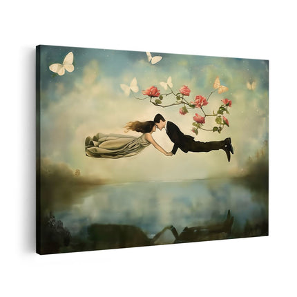 Canvas schilderij vooraanzicht Man en een Vrouw Vliegen in de Lucht
