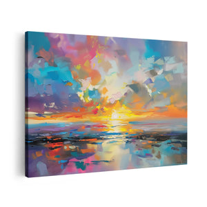 Canvas schilderij vooraanzicht Abstract Kunstwerk van een Kleurrijke Zonsondergang
