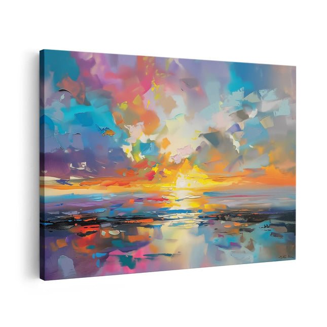 Canvas schilderij vooraanzicht Abstract Kunstwerk van een Kleurrijke Zonsondergang
