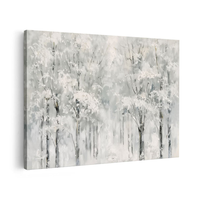 Canvas schilderij vooraanzicht Kunstwerk van Bomen Bedekt met Sneeuw