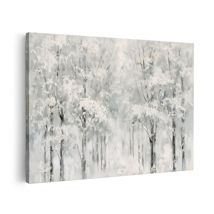 Canvas schilderij vooraanzicht Kunstwerk van Bomen Bedekt met Sneeuw