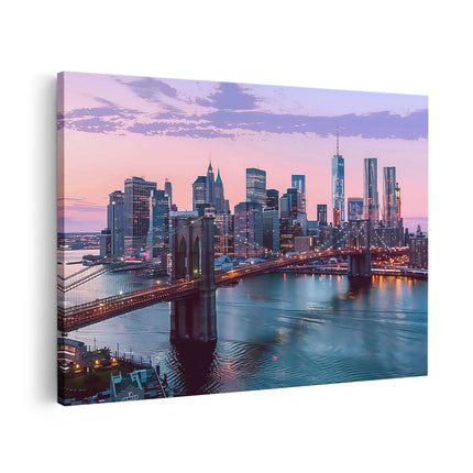 Canvas schilderij vooraanzicht Brooklyn Bridge in de Schemering