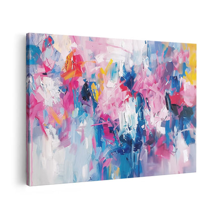 Canvas schilderij vooraanzicht Abstract Kunstwerk met Blauwe, Roze en Gele Kleuren