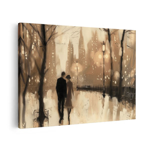 Canvas schilderij vooraanzicht Paar dat in de Regen loopt
