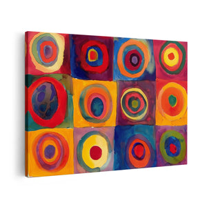 Canvas schilderij vooraanzicht Kleurrijke Cirkels op een Vierkant Canvas