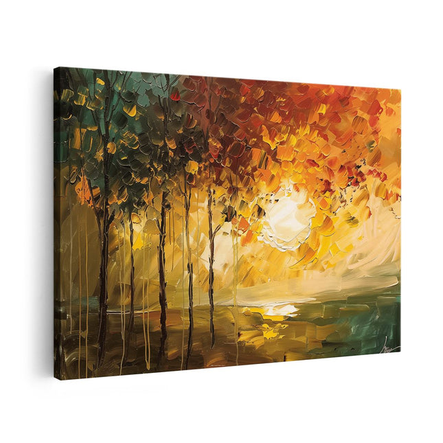 Canvas schilderij vooraanzicht Kunstwerk van Bomen en een Zonsondergang