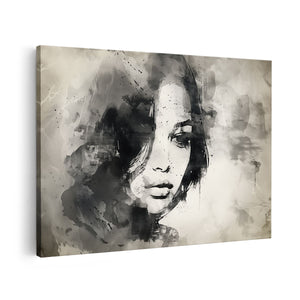Canvas schilderij vooraanzicht Portret van een Vrouw in Zwart Wit