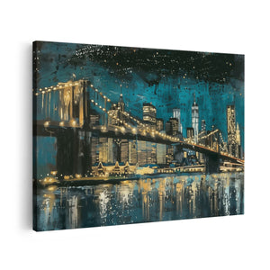 Canvas schilderij vooraanzicht Brooklyn Bridge 's Nachts