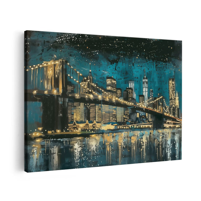 Canvas schilderij vooraanzicht Brooklyn Bridge 's Nachts