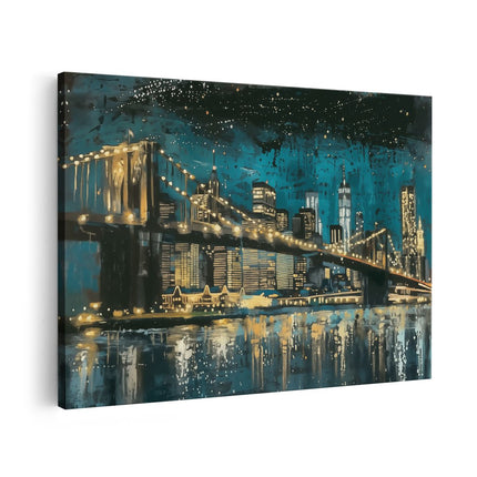 Canvas schilderij vooraanzicht Brooklyn Bridge 's Nachts
