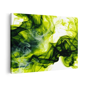 Canvas schilderij vooraanzicht Groene en Zwarte Rook op een Witte Achtergrond