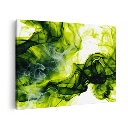 Canvas schilderij vooraanzicht Groene en Zwarte Rook op een Witte Achtergrond