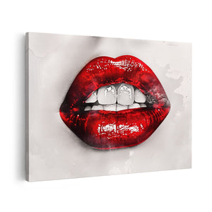 Canvas schilderij vooraanzicht De Rode Lippen van de Vrouw met Witte Tanden