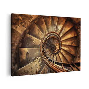 Canvas schilderij vooraanzicht Wenteltrap in een Oud Gebouw