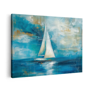 Canvas schilderij vooraanzicht Kunstwerk van een Zeilboot in de Oceaan