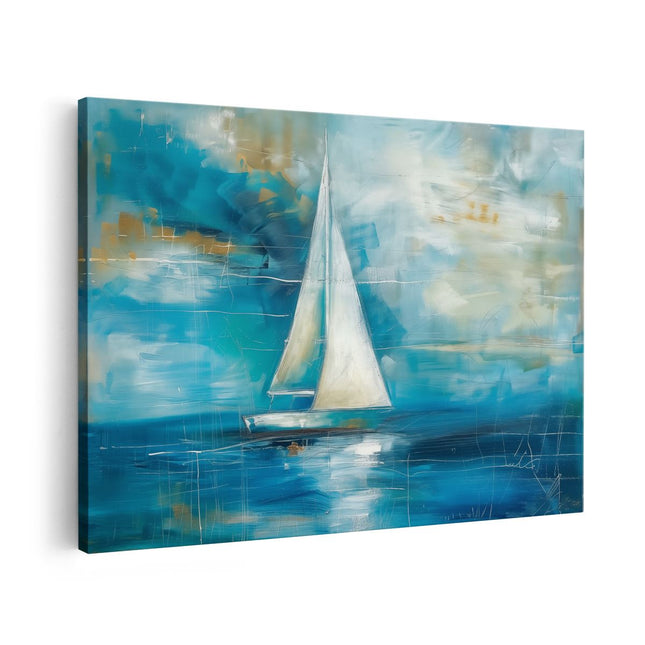 Canvas schilderij vooraanzicht Kunstwerk van een Zeilboot in de Oceaan