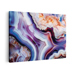 Canvas schilderij vooraanzicht De Afbeelding is een Close-Up van een Paarse, Blauwe en Oranje Agaat