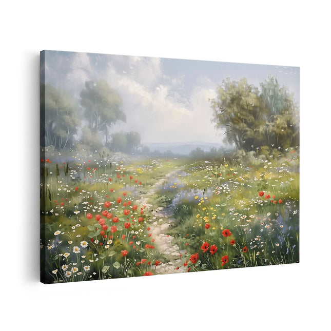 Canvas schilderij vooraanzicht Kunstwerk van een Pad door een Veld met Wilde Bloemen