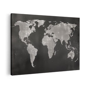 Canvas schilderij vooraanzicht Wereldkaart op een Zwarte Achtergrond