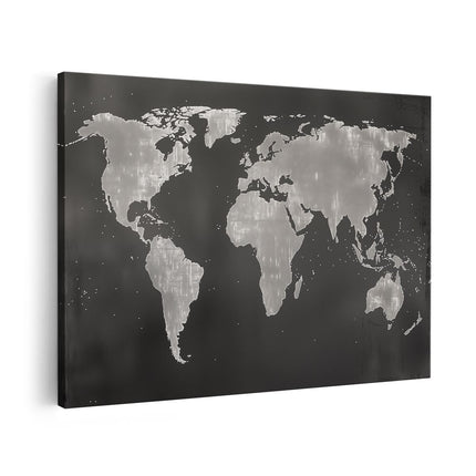 Canvas schilderij vooraanzicht Wereldkaart op een Zwarte Achtergrond