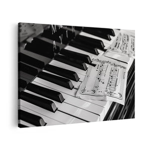 Canvas schilderij vooraanzicht Zwart Witfoto van een Piano