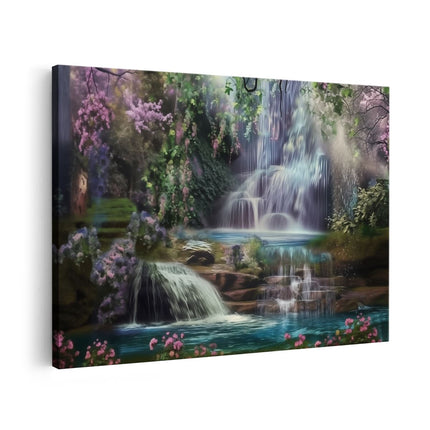 Canvas schilderij vooraanzicht Waterval in het Bos