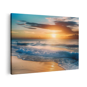 Canvas schilderij vooraanzicht De Zon gaat onder boven de Oceaan