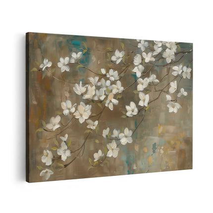 Canvas schilderij vooraanzicht Witte Bloemen op een Tak