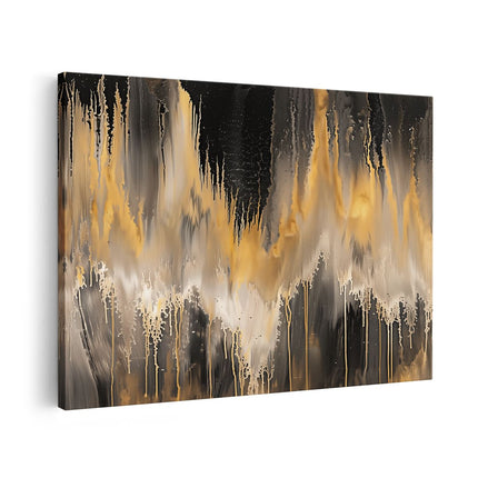 Canvas schilderij vooraanzicht Zwart en Goud Abstract Kunstwerk