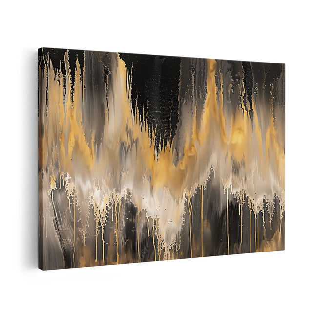 Canvas schilderij vooraanzicht Zwart en Goud Abstract Kunstwerk