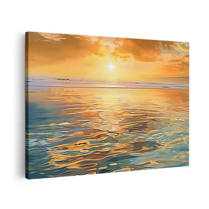 Canvas schilderij vooraanzicht De Zon gaat onder boven de Oceaan