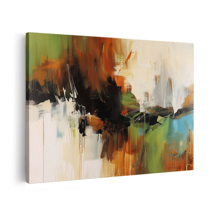 Canvas schilderij vooraanzicht Abstract Kunstwerk met Groene, Blauwe en Oranje Kleuren