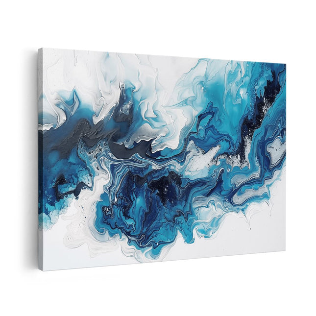 Canvas schilderij vooraanzicht Blauw en Wit Kunstwerk op een Witte Achtergrond
