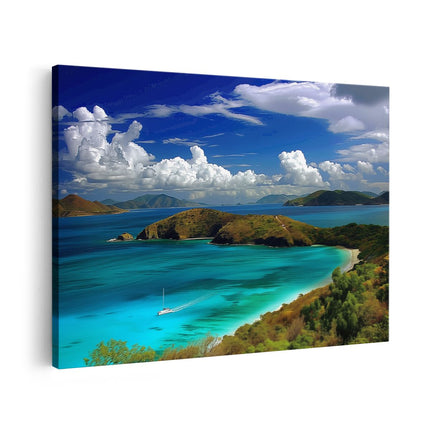 Canvas schilderij vooraanzicht Zeilboot op een Blauwe Zee