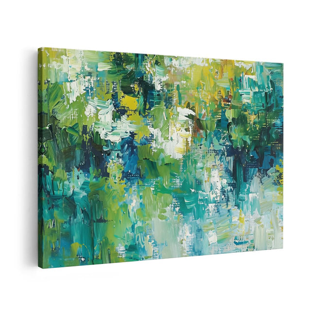 Canvas schilderij vooraanzicht Abstract Kunstwerk van Groen, Blauw en Geel