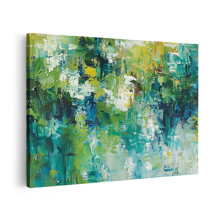 Canvas schilderij vooraanzicht Abstract Kunstwerk van Groen, Blauw en Geel