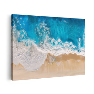 Canvas schilderij vooraanzicht Luchtfoto van de Oceaan en het Zand