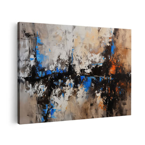 Canvas schilderij vooraanzicht Abstract Kunstwerk met Blauwe, Bruine en Oranje Kleuren