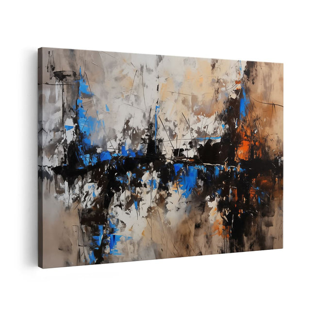 Canvas schilderij vooraanzicht Abstract Kunstwerk met Blauwe, Bruine en Oranje Kleuren