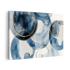 Canvas schilderij vooraanzicht Blauwe en Gouden Cirkels