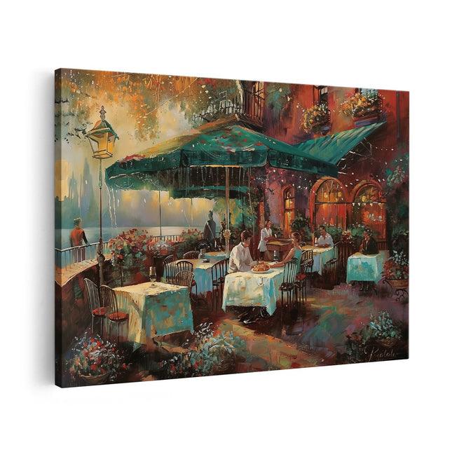 Canvas schilderij vooraanzicht Kunstwerk van Mensen in een Restaurant